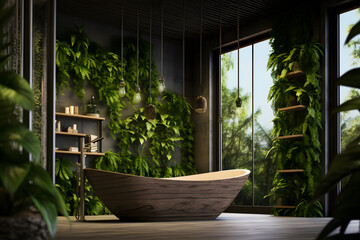 Wall Mural - modern spa room with a wall of hanging plants