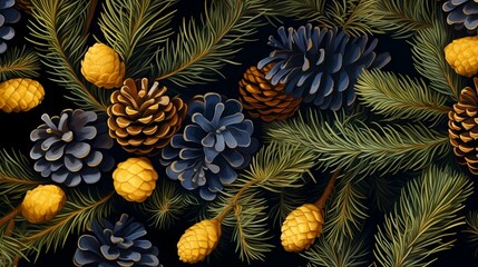  seamless background with coniferous branches pattern, coniferous, fir, 