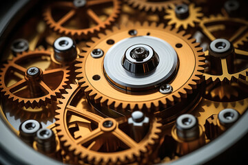 Poster - A series of interconnected cogs represents the intricate workings of a successful business machine, symbolizing the coordination and efficiency in operations. Generative Ai.