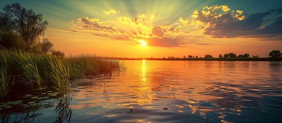 Wall Mural - captivating beauty: a breathtaking sunset over the beautiful danube delta