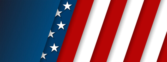 Wall Mural - United States american flag USA patriotic papercut banner, background, web, greeting card, poster, holiday cover, label, flyer, layout. Patriotic Social media print for presentation, information.