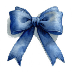 Wall Mural - blue ribbon and bow in watercolor painting style isolated against transparent background