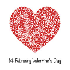 Wall Mural - 14 February Valentine’s Day - Schriftzug in englischer Sprache - 14. Februar Valentinstag  Grußkarte mit einem Herz aus roten Blumen.