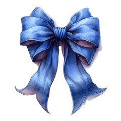 Wall Mural - blue ribbon and bow in watercolor painting style isolated against transparent background