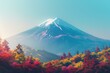 Mount Fuji in the distance with colorful autumn leaves in the foreground