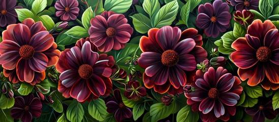 Wall Mural - Exquisite Gaillardi Burgundy Flowers Blossoming in a Lush GardenFloral Background