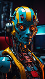 Fototapeta Kosmos - Robot sitting at a computer