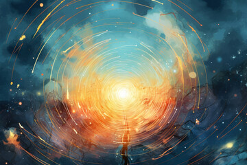 abstract digital watercolor drawing with the universe.