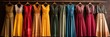 A colorful array of elegant dresses hanging in a charm-lit clothing store