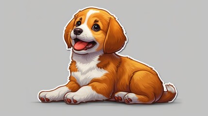 Wall Mural -  a brown and white puppy sitting down with its tongue hanging out of it's mouth, with its tongue hanging out to the side of it's face