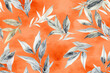 Watercolor seamless pattern, Elegant orange tines vintage leaves background.