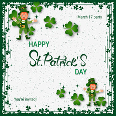 Wall Mural - St.Patrick's Day vector illustration. White background with clover leaves and design elements