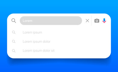 Poster - Search Bar with suggestions for UI UX design and web site. Search Address and navigation bar icon. Collection of search form templates for websites. Search engine web browser window template.