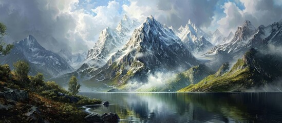 Wall Mural - Dramatic Landscape of Majestic Mountains Embracing Gorgeous Marble Rocks