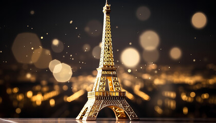 gold effeil tower on dark bokeh background