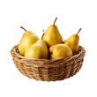 Cutout of a Fully Riped Pears in a Wicker Basket Isolated Against a Transparent Background (PNG) - AI Generative