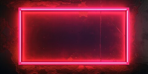 Poster - A red neon frame is pictured in a dark room. This image can be used for various purposes