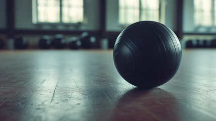 Aufkleber - A black ball sitting on top of a wooden floor. Perfect for sports or game-related designs