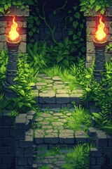 Poster - A digital painting depicting a stone path winding through a lush jungle. Perfect for nature lovers and adventure seekers