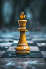 Poster - A wooden chess piece placed on a chess board. This versatile image can be used for various purposes