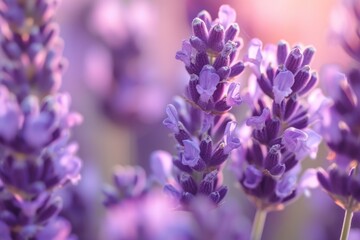 Poster - A close-up view of a bunch of purple flowers. Perfect for adding a touch of color to any project or design