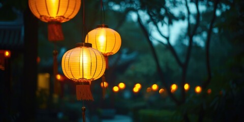 Aufkleber - Lanterns hanging from a tree. Suitable for outdoor decorations and events