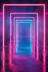 Poster - An empty room illuminated by vibrant neon lights. Perfect for adding a modern and edgy touch to any project or design