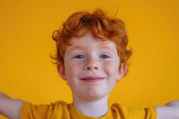 Aufkleber - A young boy with red hair and freckles on his face. Suitable for various uses