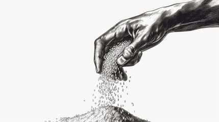 Aufkleber - A hand is shown in this drawing, sprinkling sand. This image can be used to represent concepts like creativity, imagination, or the passing of time