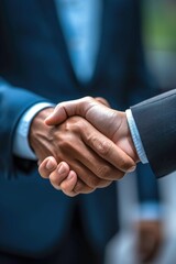 Aufkleber - Two people shaking hands in a close-up shot. Suitable for business and professional themes