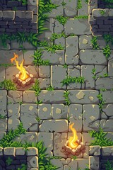 Poster - Stone floor with a fire in the middle. Suitable for interior design or fireplace concepts