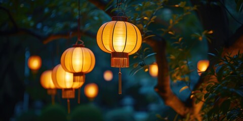 Canvas Print - Lanterns hanging from a tree, suitable for outdoor decorations