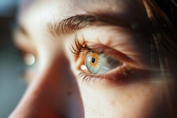 Wall Mural - A close-up view of a person's eye with a ring on it. This image can be used to represent concepts such as love, marriage, commitment, or beauty