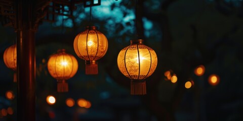Poster - A cluster of lights hanging from a pole. Perfect for adding a festive touch to any event or outdoor space