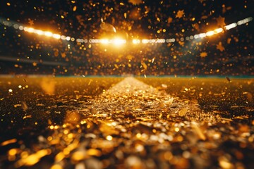Poster - A baseball field covered in gold confetti. Perfect for celebrating a victory or special event.