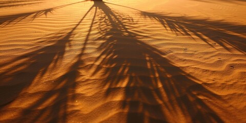 Aufkleber - Palm tree shadow cast on the sand. Perfect for beach-related themes and tropical concepts