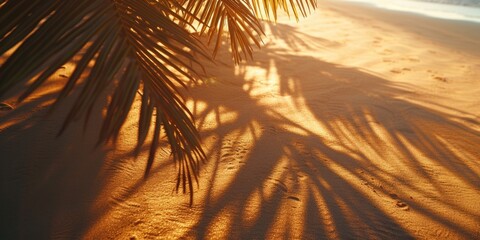 Aufkleber - A palm tree casts a shadow on a sandy beach. Perfect for tropical vacation or beach-themed designs