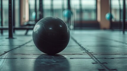 Aufkleber - A black ball sitting on a tiled floor. Suitable for sports, games, or abstract concepts