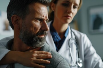 Aufkleber - A picture of a man and a woman sitting in a doctor's office. This image can be used to illustrate a doctor's visit or healthcare consultation