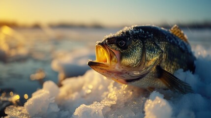 Poster - A fish sitting in the snow. Suitable for winter-themed designs and illustrations