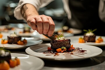 Wall Mural - A chef preparing a delicious dish in a fine restaurant.