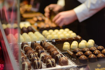 Wall Mural - Artisan chocolatiers showcasing their delectable creations at a chocolate fair