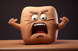 © Balica - Illustration of screaming and indignant cushion, brown pillow shows its resentment with gestures and emotions as cartoon character, angry expression on its face