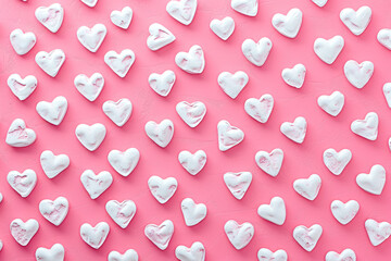 Wall Mural - pattern of white hearts on a pink background with a border of small hearts