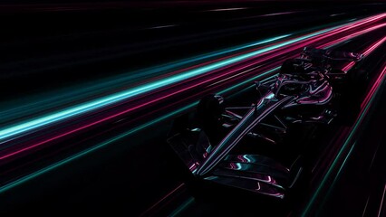Wall Mural - Modern F1 Formula One race car high speed traveling in a futuristic abstract light tunnel, 4k seamless loop