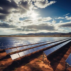 Wall Mural - Harvesting the Sun. A Photograph of a Vast Solar Farm, Climate Change and environmental issues.