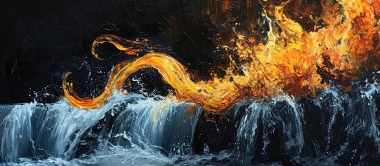 Sticker - The Eternal Flame dances upon the cascading waterfall, as water and flame gracefully intertwine in an eternal symphony of fall, flame, and water.