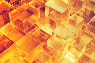Wall Mural - Golden Geometric Cubes: Light-Filled, Distorted Perspective Design with Transparent Background - Digital Cubo-Futurism Art from an Aerial View
