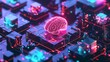 Neon Isometric Mind Core: Cubo-Futuristic Brain as the Epicenter of Smart Machines - Photorealistic Composition with Transparent Layers and Selective Focus