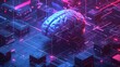 Neon Isometric Brain - The Core of Smart Machines with Transparent Cubo-Futuristic Elements and Photorealistic Details